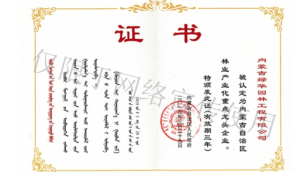 標(biāo)題：內(nèi)蒙古龍頭企業(yè)榮譽(yù)證書
瀏覽次數(shù)：2006
發(fā)表時(shí)間：2019-10-26